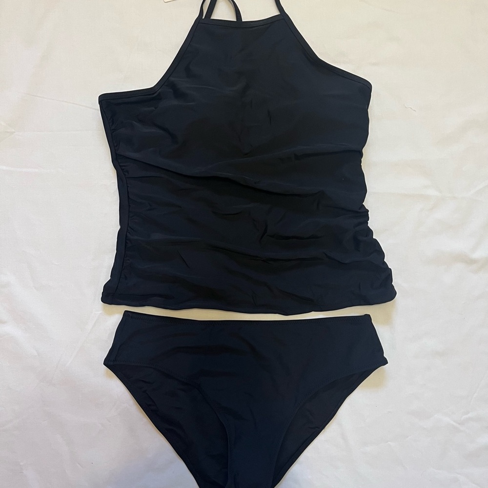Black Halter Neck Tankini Set